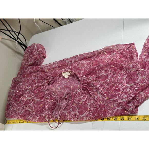 Let Me Be Anthropologie Top Womens Medium Pink Sheer Metallic Tassels Fairy Boho - Picture 8 of 9